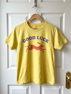 Good Luck Running Hare Rustic Folklore Yellow T-Shirt